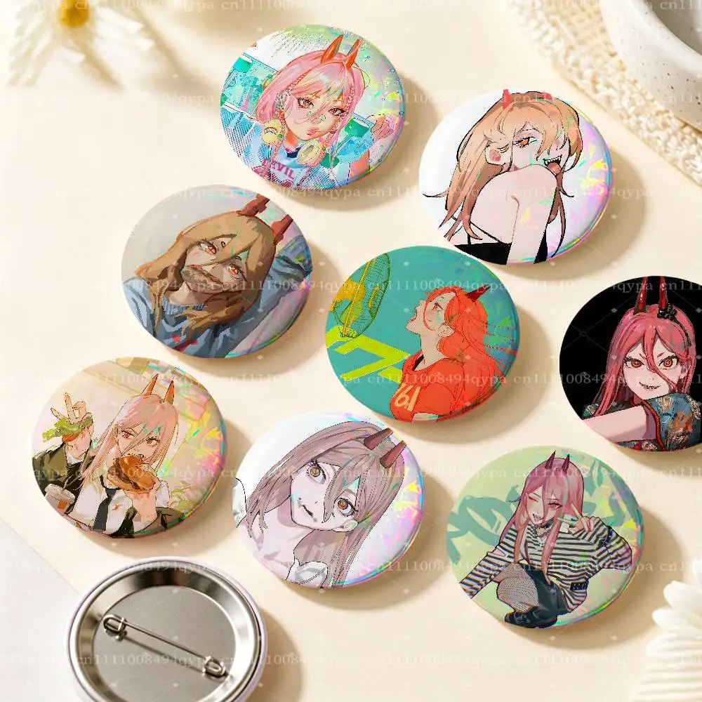Power C-ChainsawMan Anime Pin Round Circle Shape Metal Button Pin Badge Pinback Decoration Gifts Clothes Decor