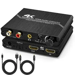 4K 60HZ HDMI 2.0 Audio Extractor Optical TOSLINK SPDIF 5.1CH R/L 4K HDMI to SPDIF+R/L+3.5MM 18Gpbs HDCP 2.2 with Volume Control