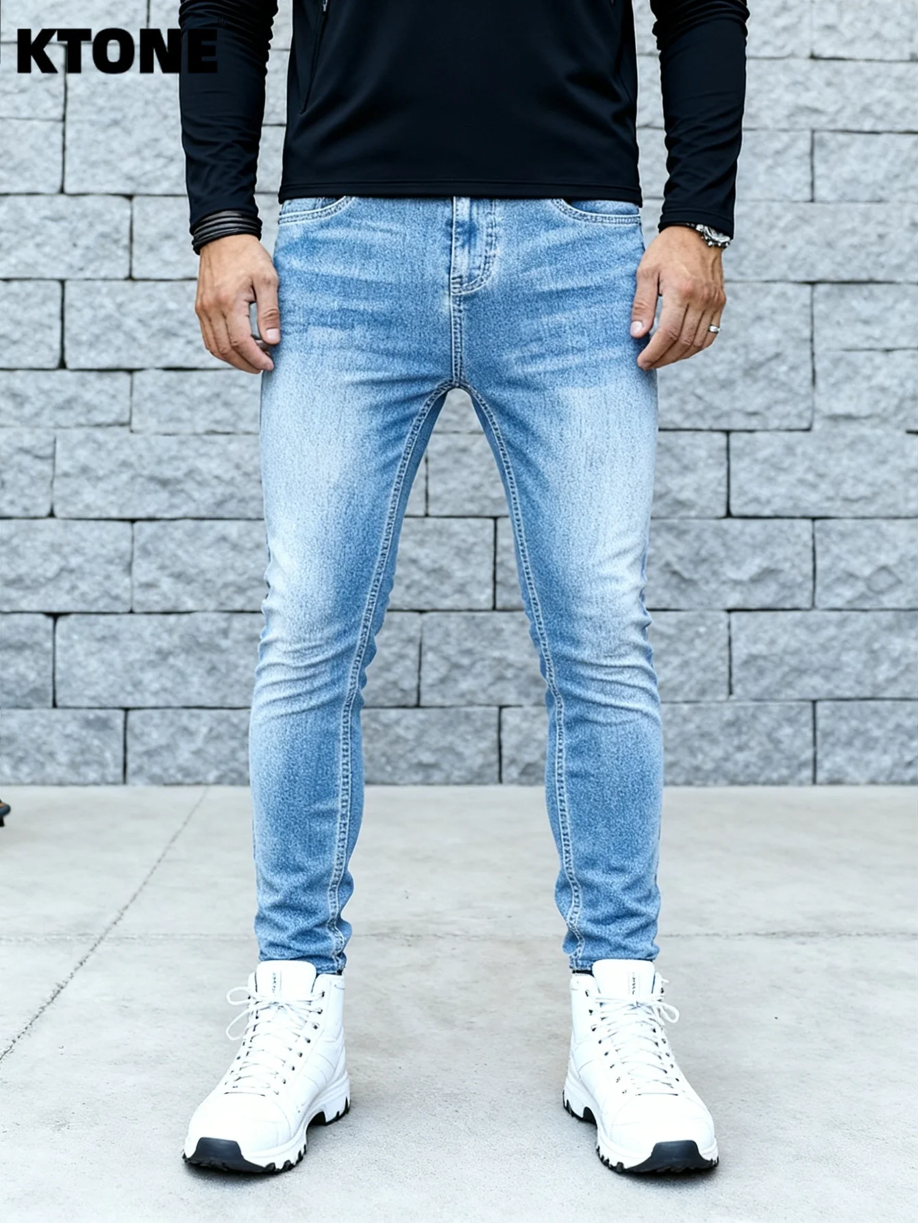 

Trendy Blue Y2K Men's Slim Jeans Pants Original Drip Fit Daily Wear Trousers No accessories or belts included