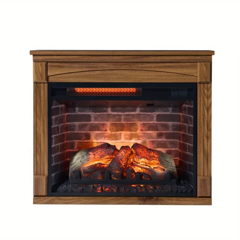 28in Electric Fireplace Heater Mantel with Removable Caster Wheel Multi-Color Flame Timer Low Noise Remote Control Operation