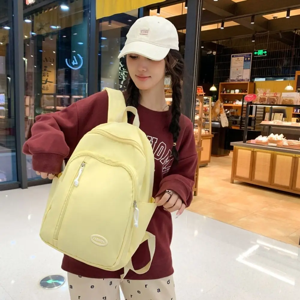 Nylon Student School Bag Solid Color Simple Casual Shoulder Backpack Large Capacity Multiple Pockets Korean Style School Bag