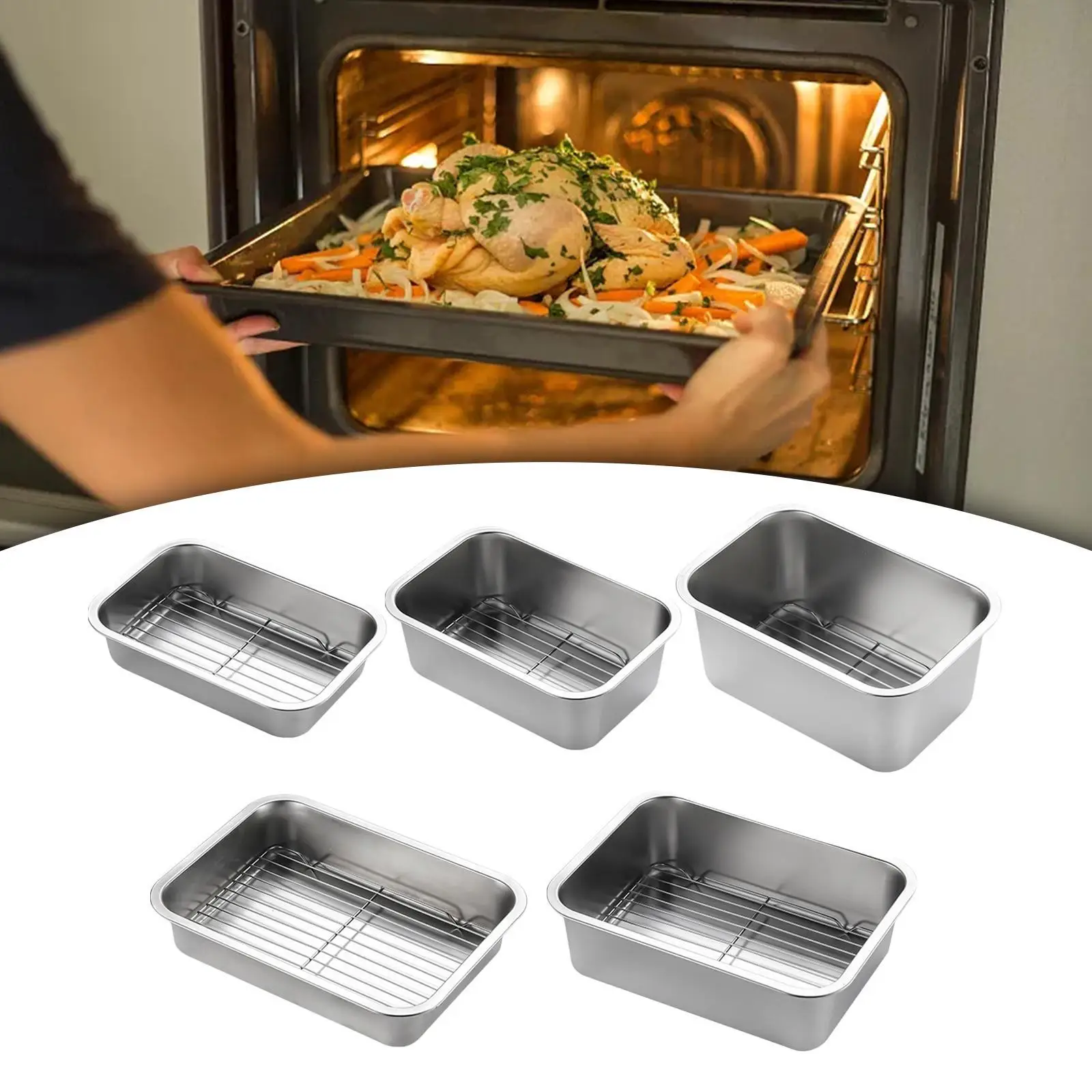 Professional Baking Pan Set with Rack Stainless Steel Rectangular Cookie Sheet for Toaster Oven Roasting Cooling Tray for