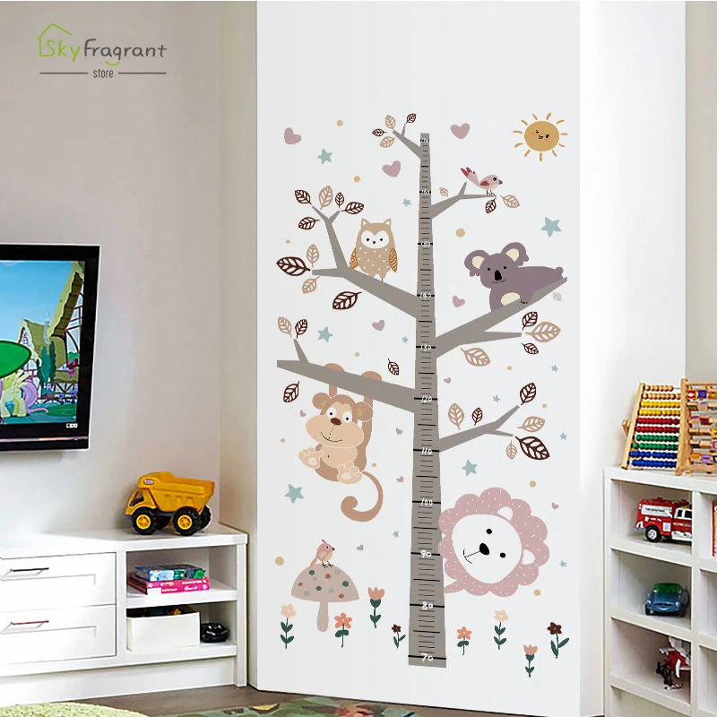 Child Height Stickers Creative Wall Sticker Cartoon Animals Bedroom Wall Decor Home Decor Self-adhesive Kids Room Decoration