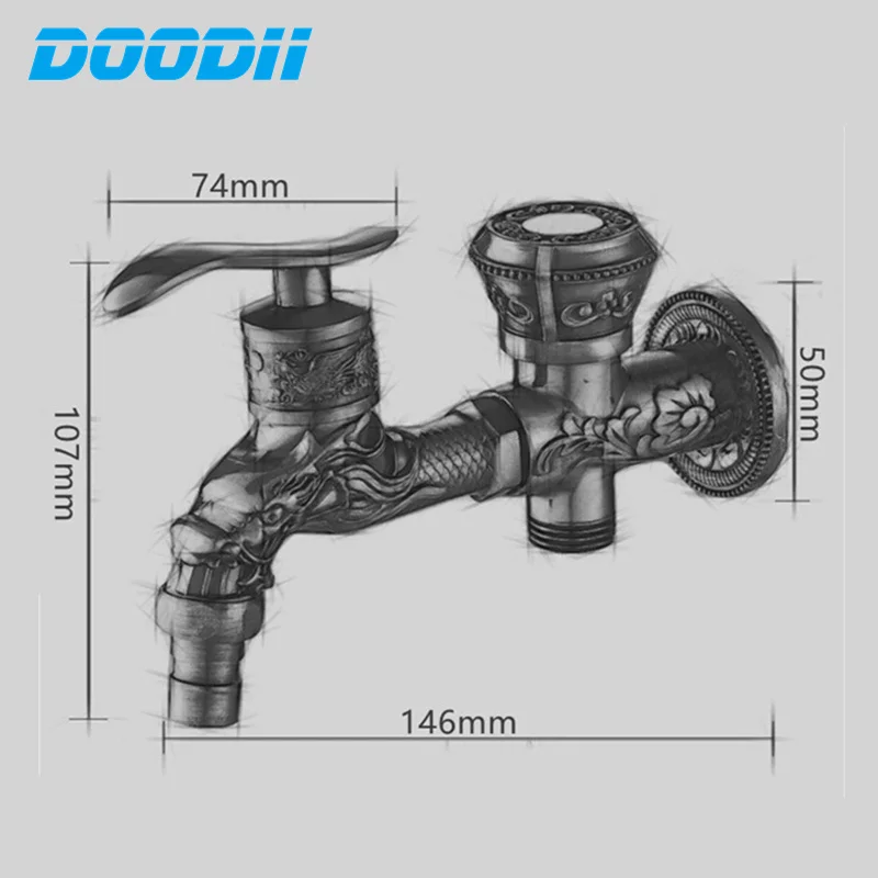 Free Shipping Zinc Alloy/Brass Washing Machine Garden Faucet Carved Wall Mount Bibcock Double Use Bibcock Laundry Mop Pool Tap