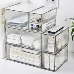 INS Desktop Storage Box Dust Proof Drawer Type Transparent Organizer Shelf Space-Saving Durable Cosmetics Organizer Skin Care