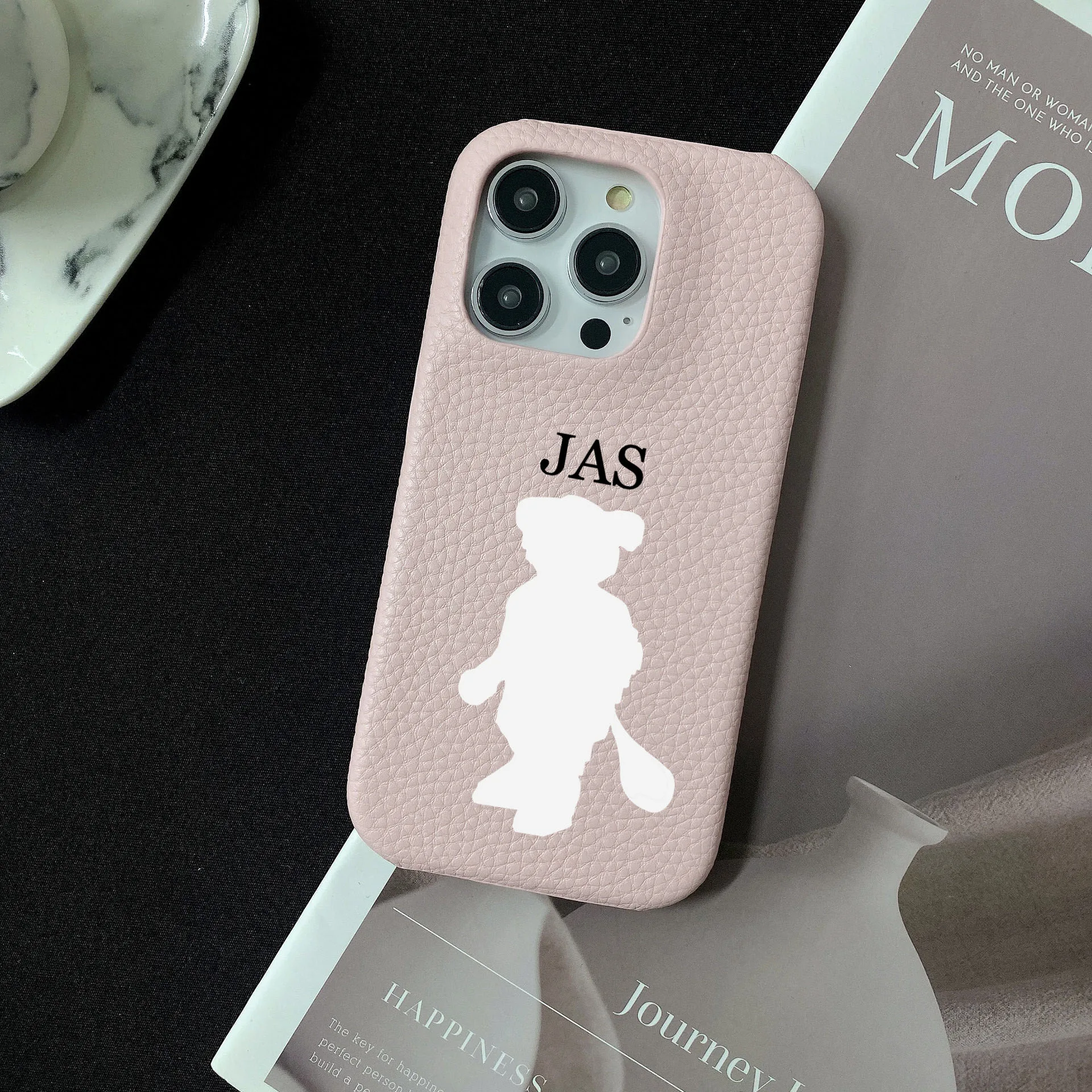 Personalised Customized Name Leather Case For iPhone 16pro max 16plus 15 14 13 12 11 Pro Max Initials Letters Engraved Cover