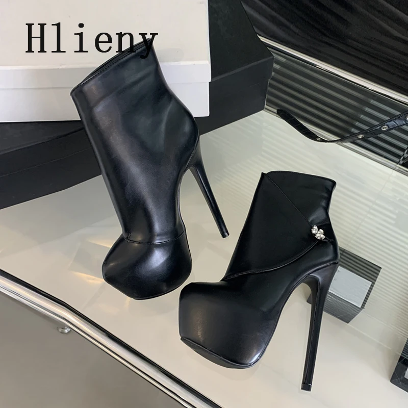 Hlieny Size 35-42 Fashion Extreme Platform Boots Women Winter Fashion Round Toe Thin High Heels Flowers Buckle Shoes