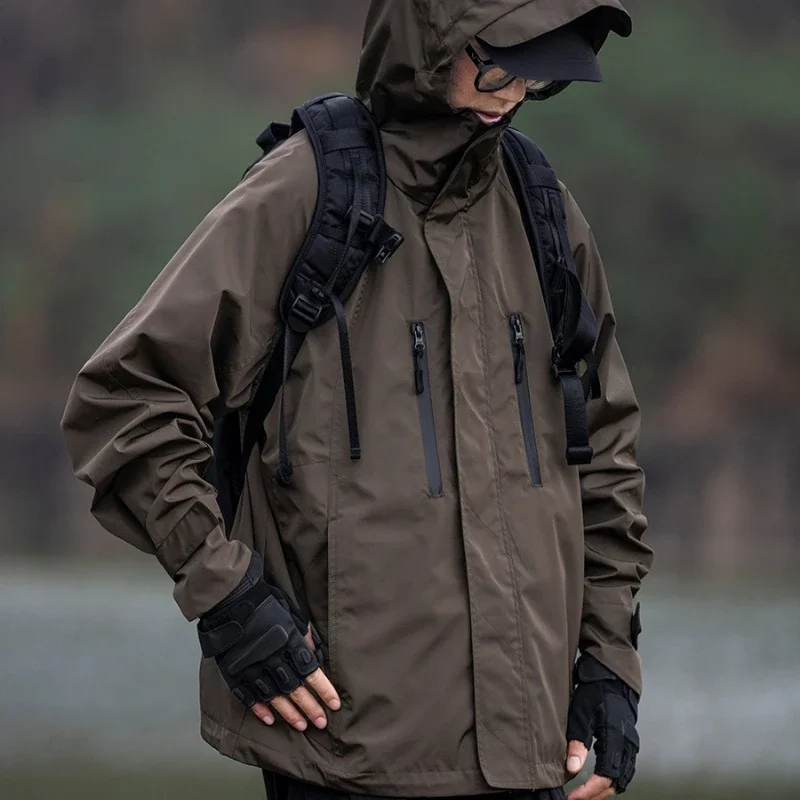 Spring and Autumn Men's Hiking Jackets Functional Vibe Fashion Loose Outdoor Windproof and Waterproof WorkWear Hooded Jacket