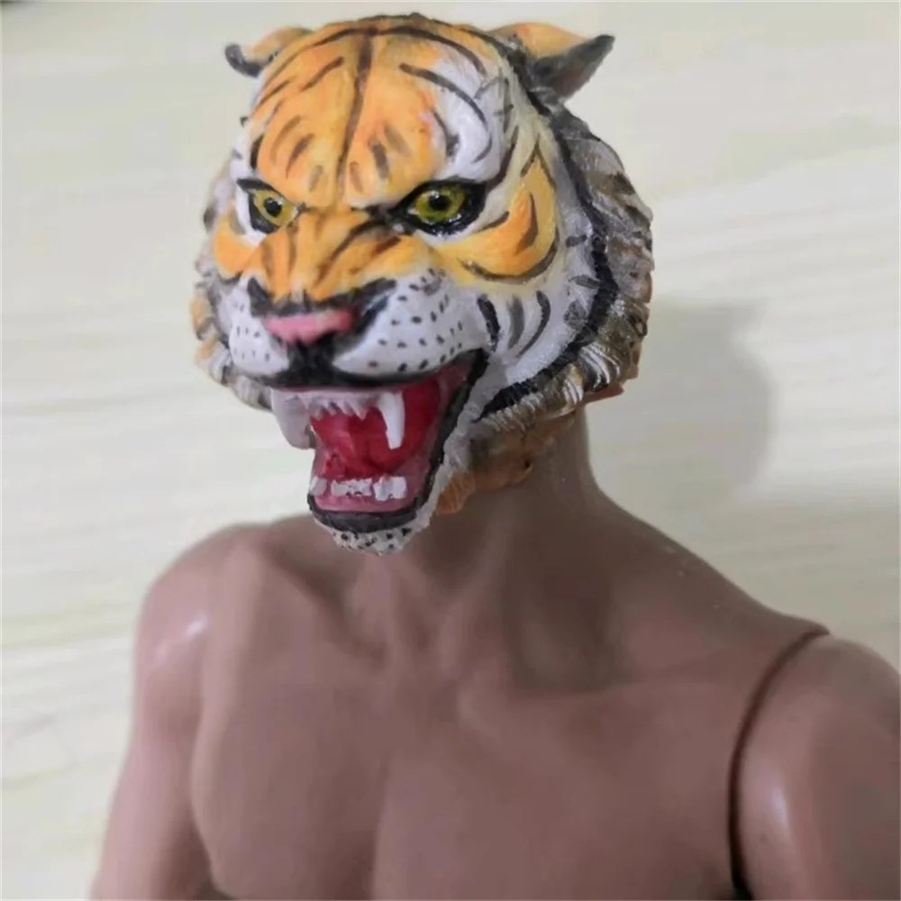 Melhor venda 1/6th design exclusivo cabeça de tigre esculpir escultura cabeça animal escultura material pvc para figura de ação de 12 "coletar