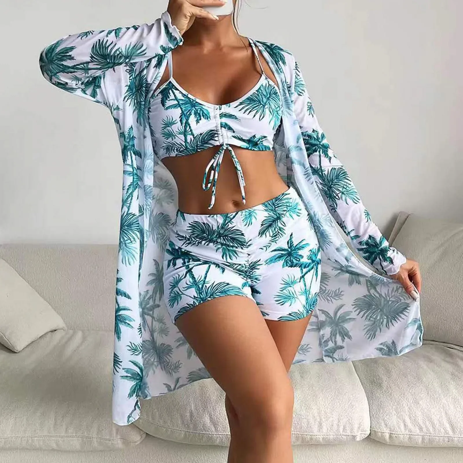 Maillots de bain Grande Taille Femmes Tankini Maillots de bain Tankinis Sst Mode Nouveau Modèle Feuille d'érable Imprimé Split Bikini Environ Ljьник 2024