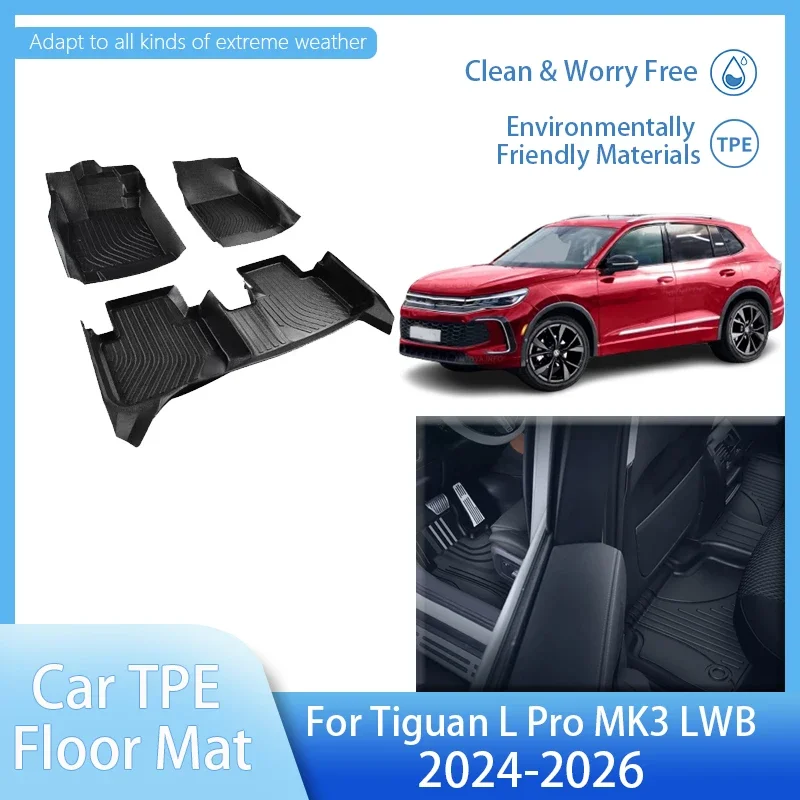 

LHD Car Floor Mats For Volkswagen VW Tiguan L Pro MK3 LWB 2024-2026 5seat Waterproof Protective Pad TPE Rug Foot Pad Accessories