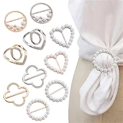 New Fashion Corner Hem Waist Knotted Brooches Crystal Pearl Metal Hijab Scarf Ring Button Shirt T-shirt Fixed Buckle Accessories