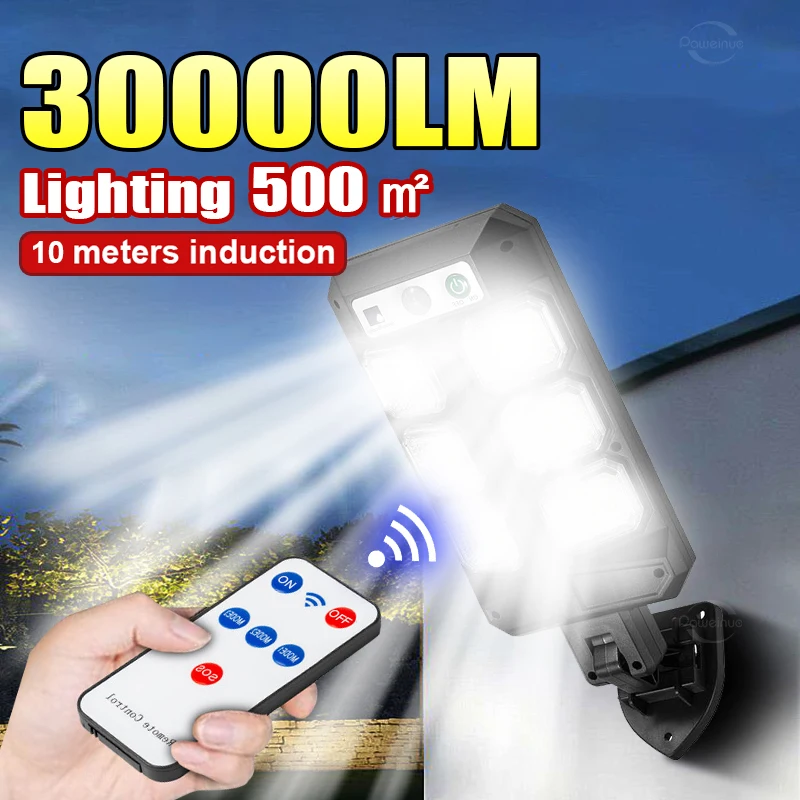 

30000LM Powerful Solar Lights Outdoor Waterproof with Motion Sensor Remote Control External Solar Lamp Garden Lighting Led Lamp