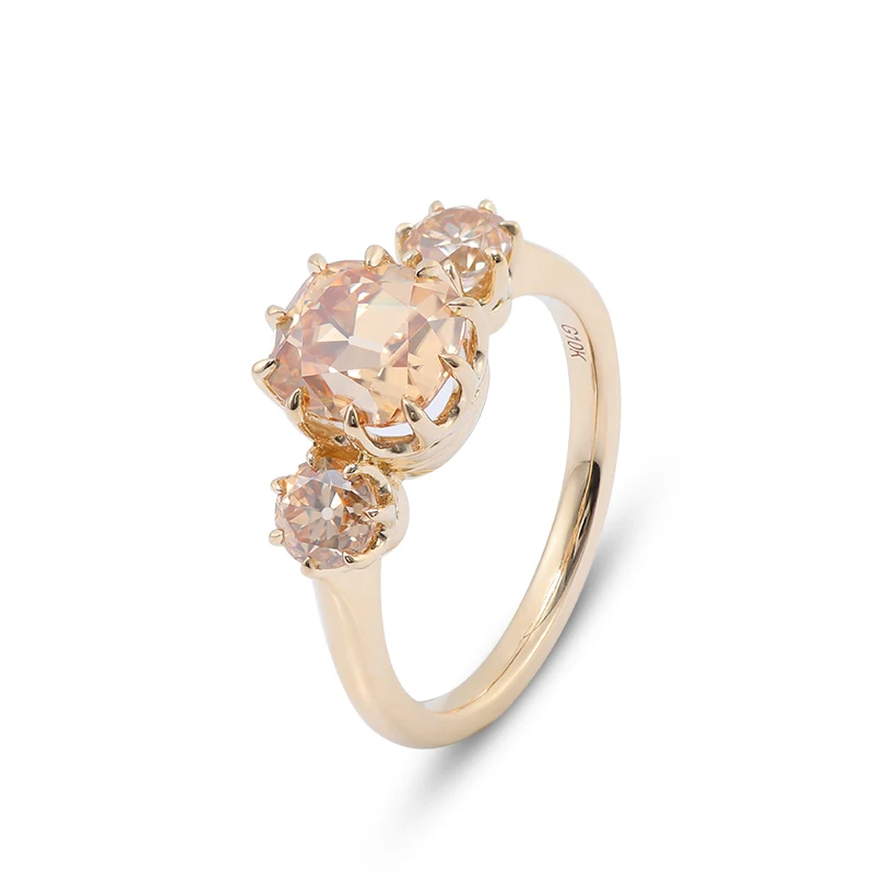 

Provence Three Stone Ring With OMC And OEC Champagne Moissanite Diamonds For Women K Gold Jewelry Anniversary Party Ring Gift