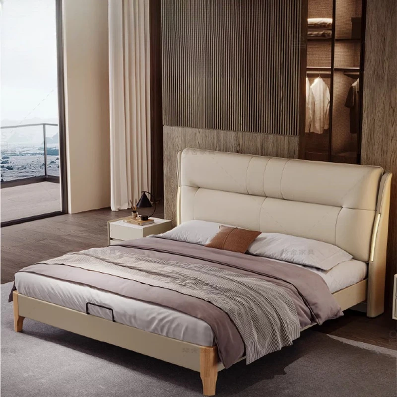 

Leather Minimalist Bed Single Headboards Design Double Modern Luxury Bed Simple Bedroom Letto Matrimoniale Unique Furniture