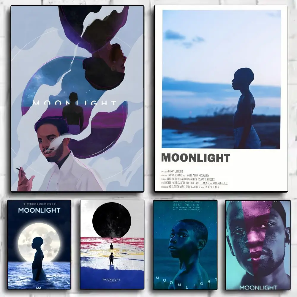Movie M-Moonlight Poster Framed Canvas Wall Art Print for Office Dining Room Bathroom Wall Decor