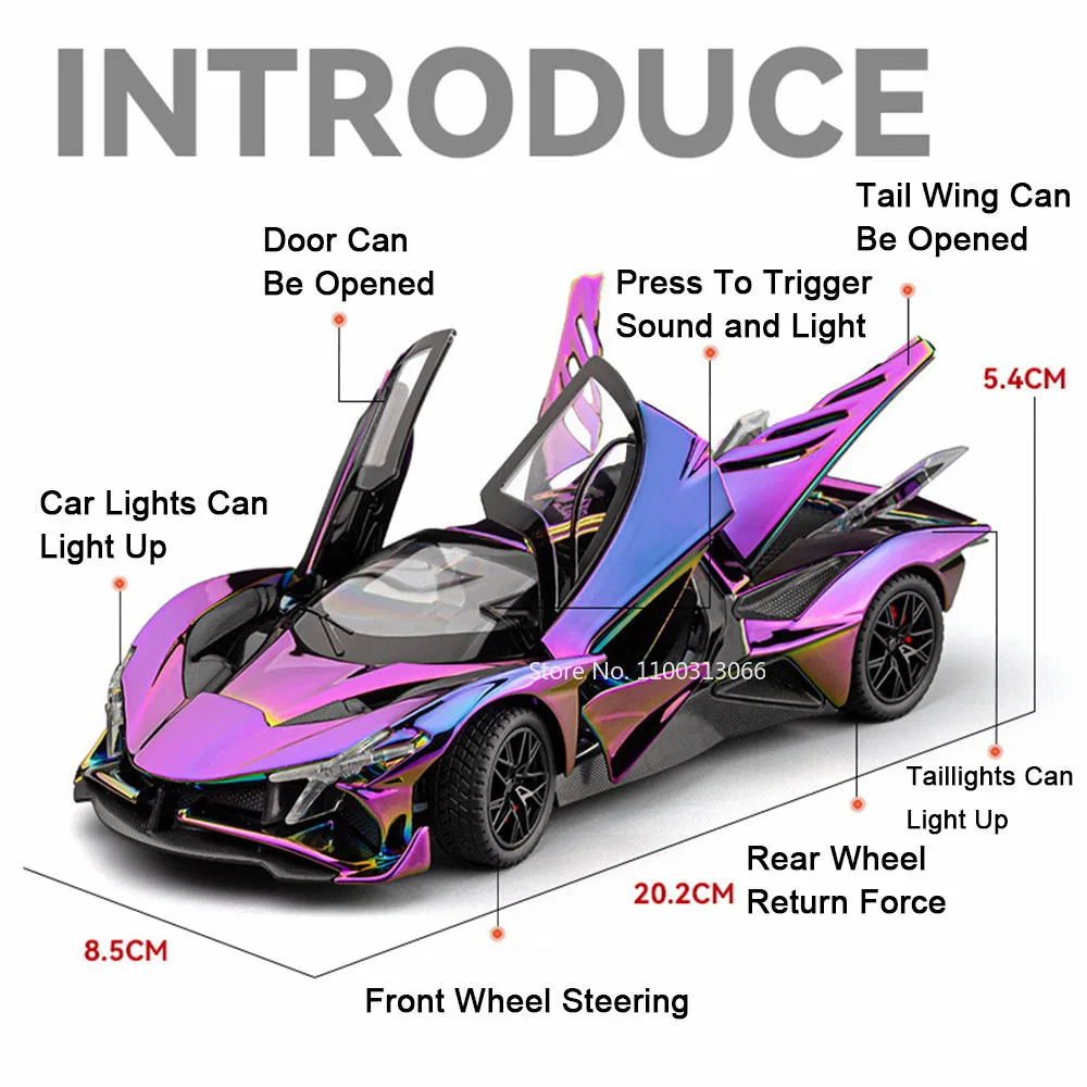 1:24 Apollo EVO Atlantic Toys Sports Cars Models Wheels Turned Vehicles Light Music Pull Back Miniature Car Child Birthday Gifts