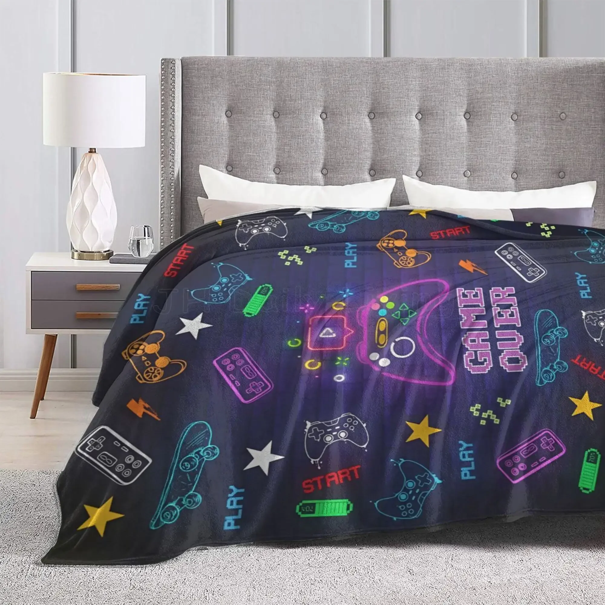 بطانيات صوف فلانيل بطبعة لوحة ألعاب ، ناعمة ، مريحة ، دافئة ، رمي ، بطانيات قيلولة ، سفر ، أريكة ، سرير ، مكتب ، ديكور منزلي ، هدايا