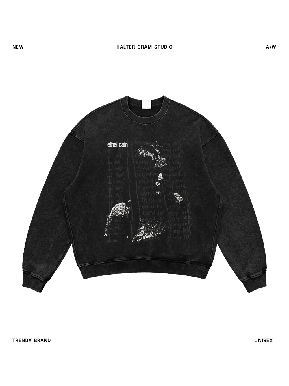 

Ретро-американский свитшот оверсайз с круглым вырезом, ручной работы, из хлопка, в стиле High Street, модный, с длинными рукавами