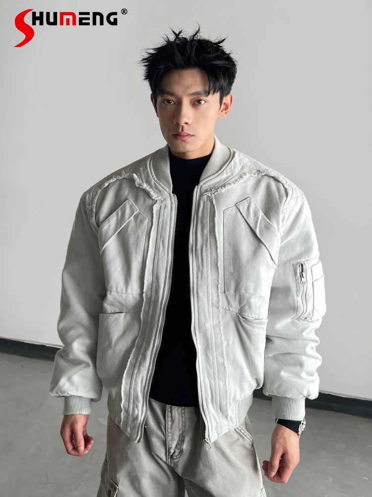 

Fashion Long Sleeve Jacket Parkas Men 2025 Winter New Stylish Solid Color Zipper Decorative Design Coats Trendy Outerwear Parkas