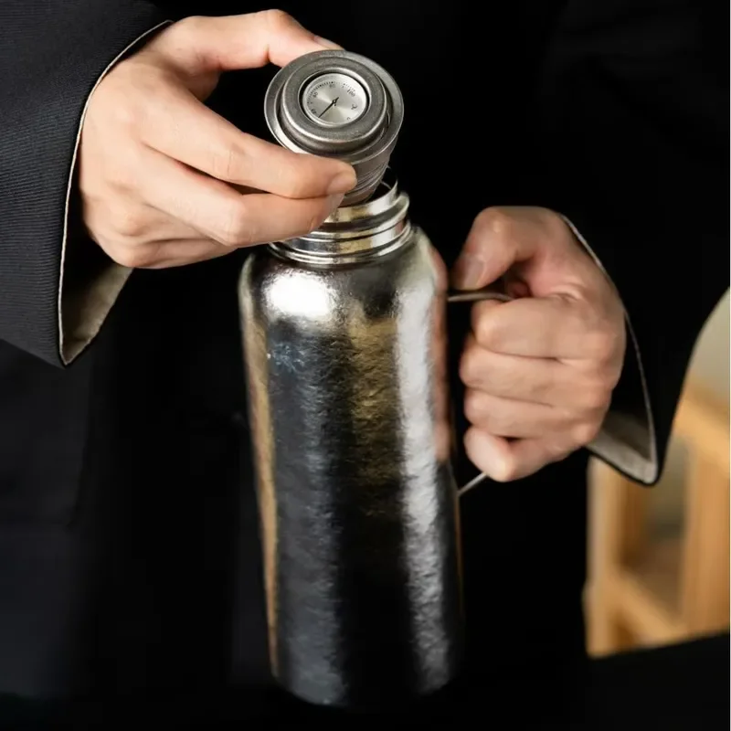 Pure Titanium Double Layer Teapot Thermal Insulation Stew Pot for Old White Tea Brewing with Tea Separation Filter Portable