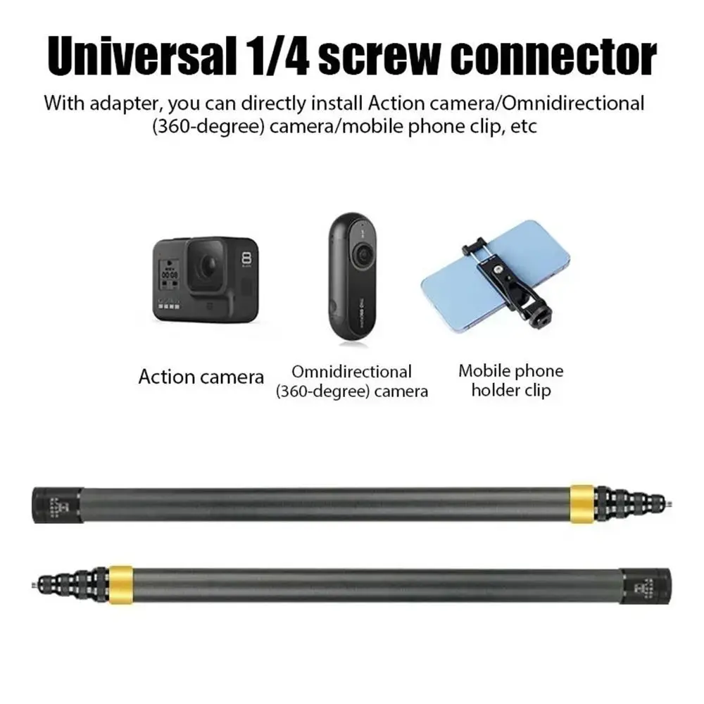 Adjustable Carbon Fiber Selfie Stick Mini 1/4 inch Thread Camera Selfie Sticks Non-slip for Insta360 X3 GO3 Action 4 DJI GoPro