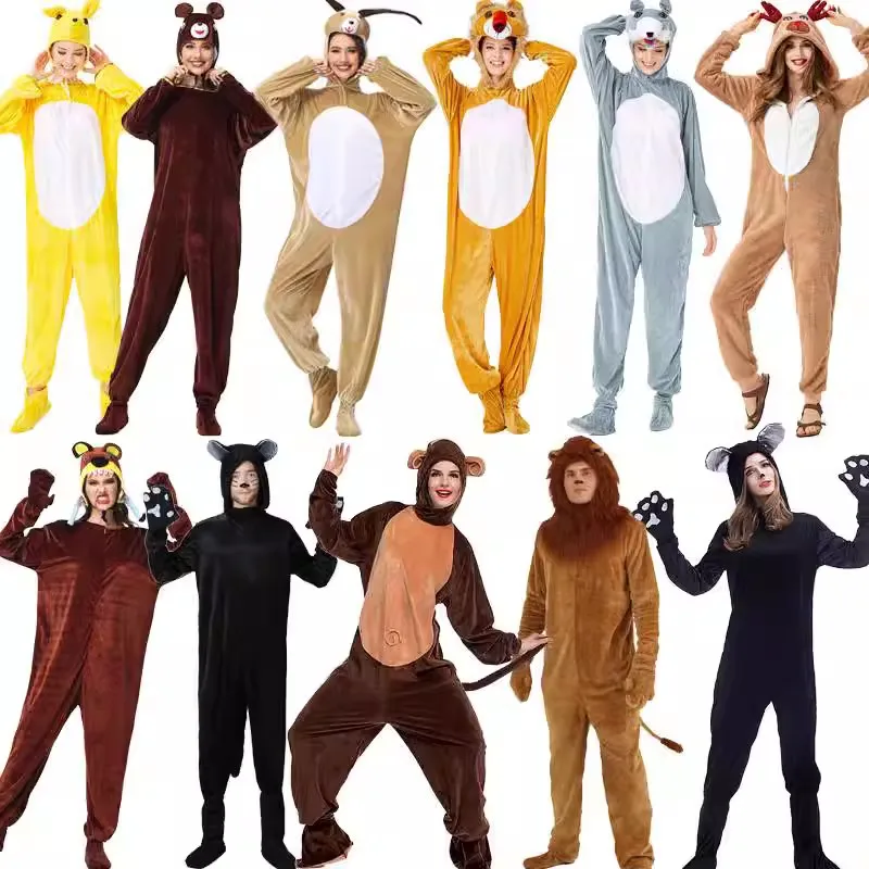 loween Adult COS Cartoon Animal Performance Big ey Wolf Monkey  Tiger Lion Onesie Performance Costume Polyester Fiber
