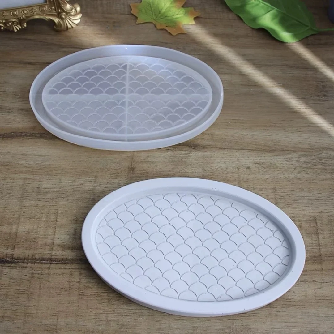 Oval Shape Fish Scale Tray Silicone Molds DIY Handmade Concrete Plaster Fruit Dessert Storage Tray Molds Clay Casting