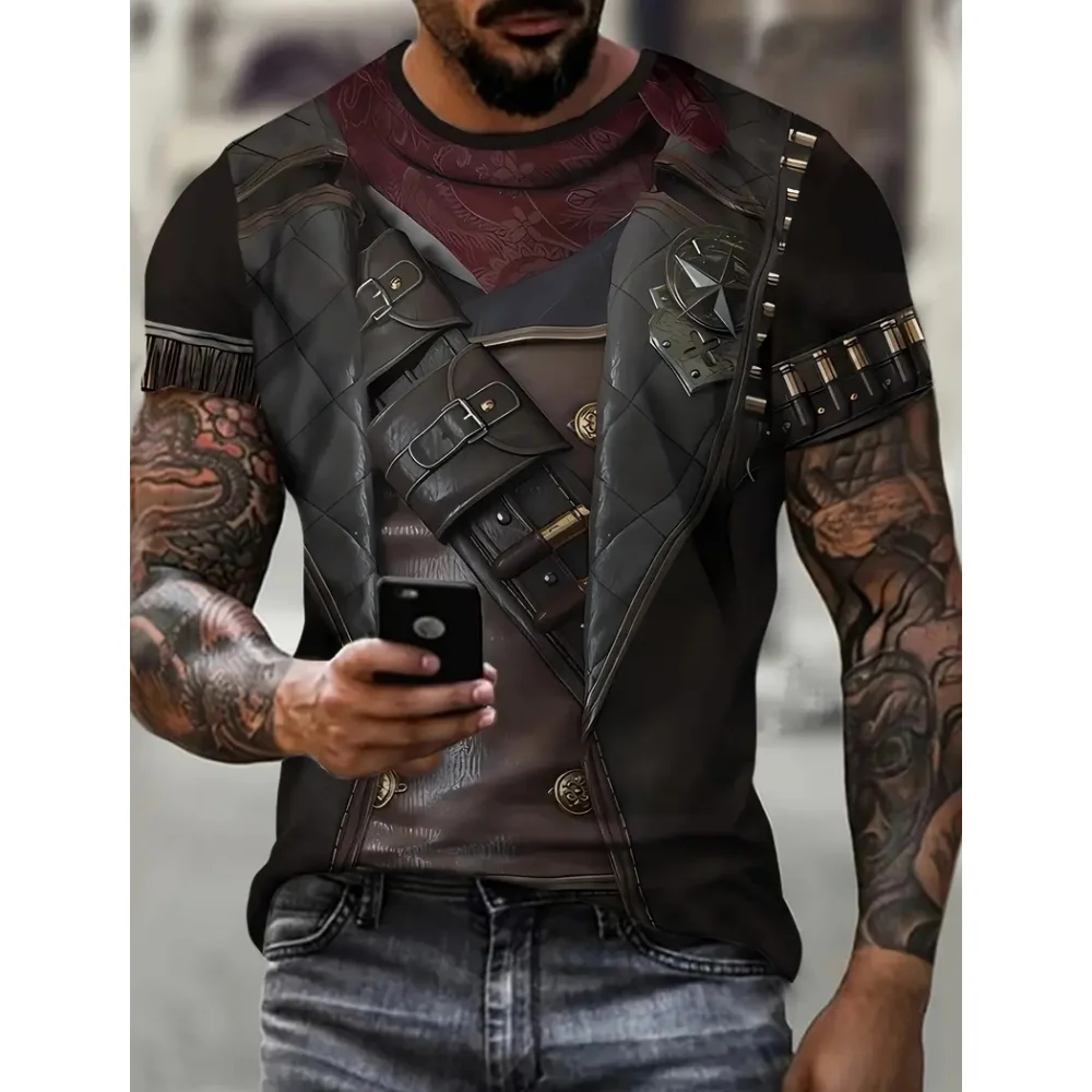 Men's T-Shirt Retro Gun Summer 3d Print High Street Men Clothing Gun T Shirt For Men Mechanical Casual Short Sleeves Top Tee