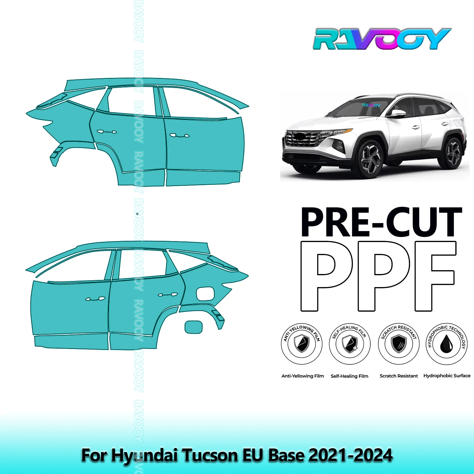 

For Hyundai Tucson EU Base 2021-2024 8.5mil Clear Matte Pre-Cut PPF Door & A/B Pillar Kit TPU Paint Protection Film Set