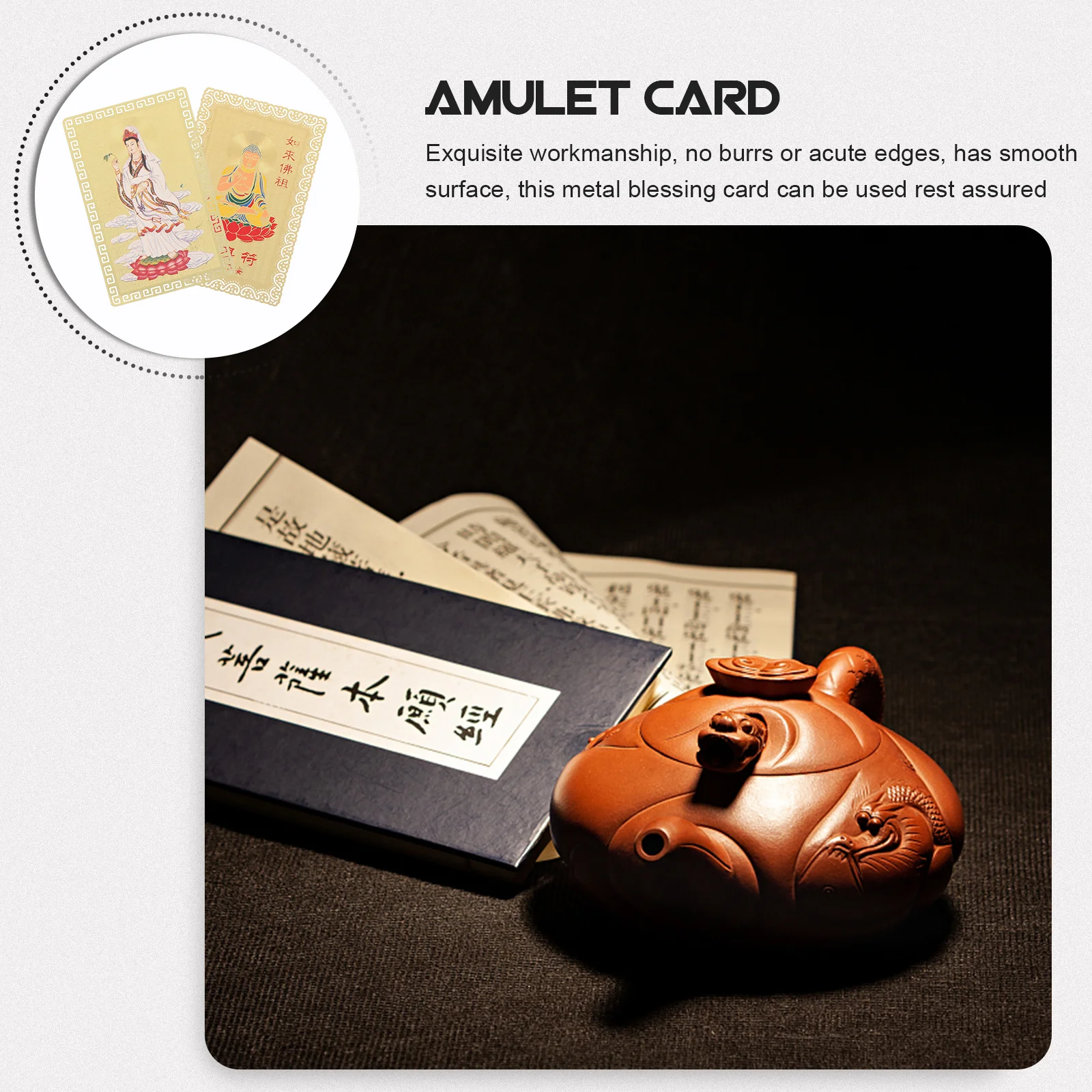 2Pcs Chinese Amulet Card Guanyin Image Metal Traditional Fortune Card Decorative Protection Amulet for Home Car