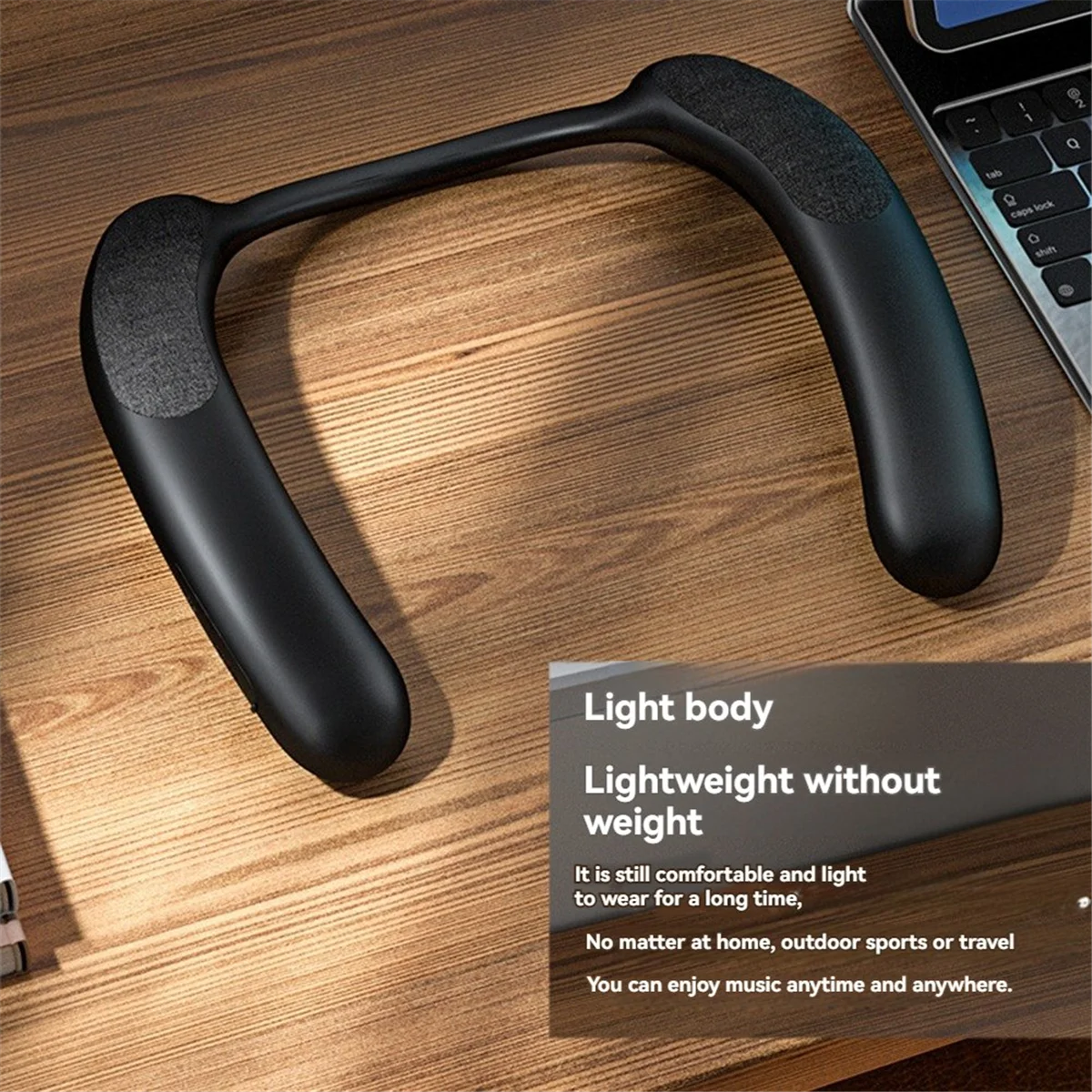 Neck Wearable Wireless Bluetooth Speaker, Portable Stereo Music Player with Microphone, Bass, Hands-free Function Headphones view 3