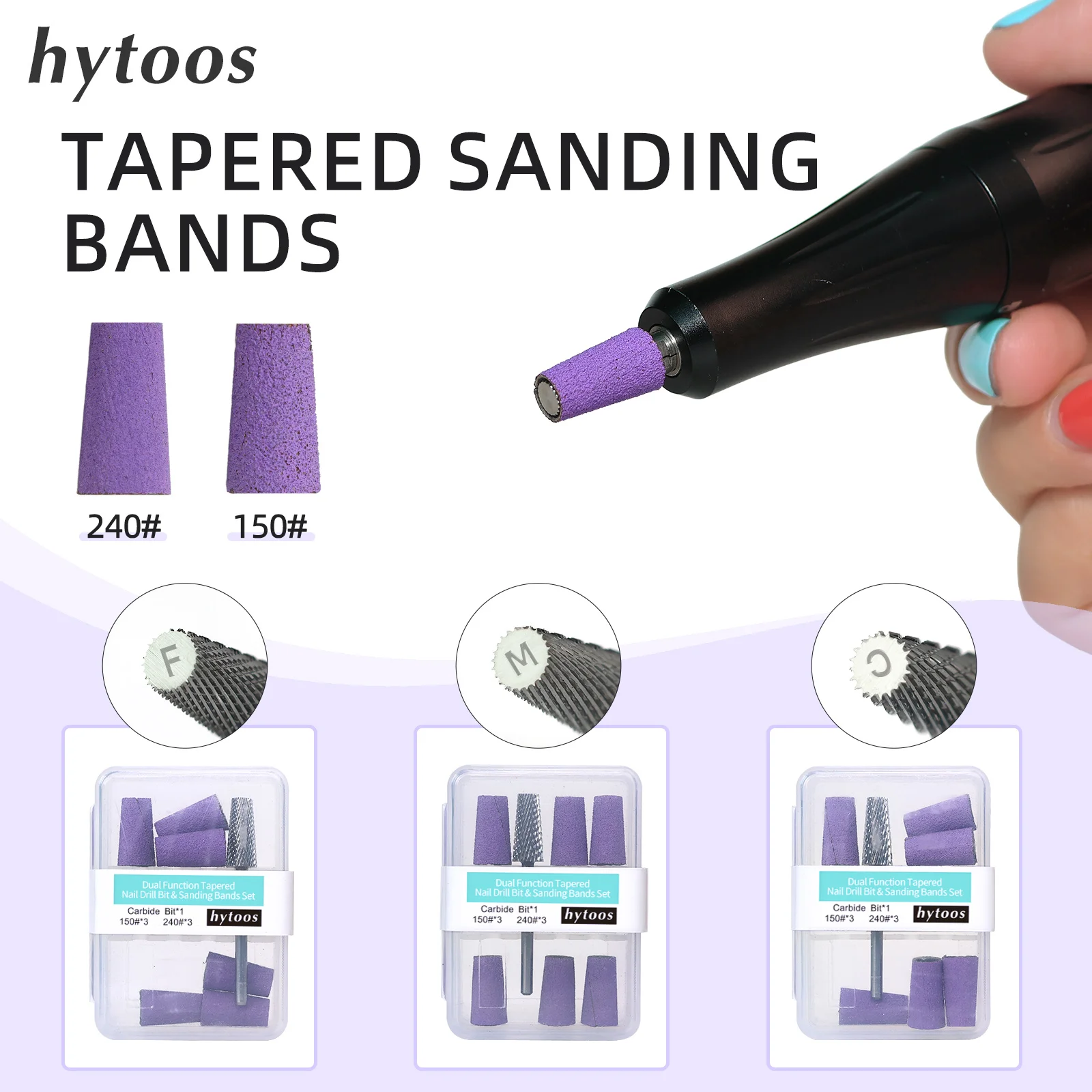 Kit de Bandas de Lixamento Cônicas HYTOOS Pro para Brocas de Unhas Elétricas, Remoção de Acrílico e Gel, Acabamento Fino e Limpeza de Cutículas