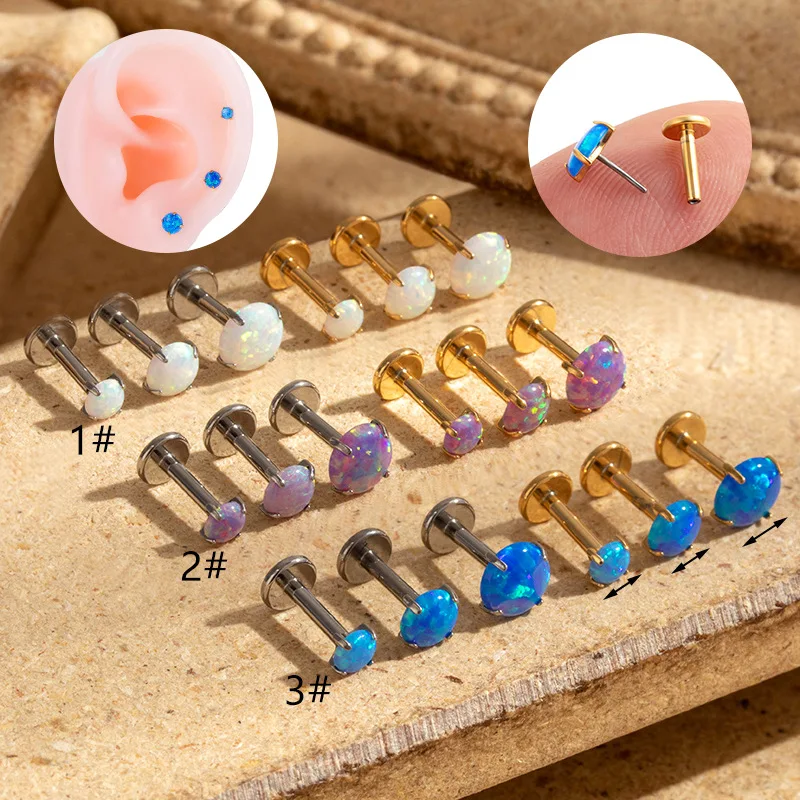 1PC Kolczyk do przekłuwania Labret ze stali nierdzewnej Bezgwintowy szpilka opalowa Push In Ear Lip Stud Daith Conch Biżuteria do ciała Hurtownia 16G