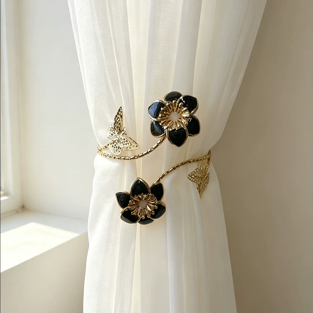2pcs Flower And Elegant Butterfly Flower Design Curtain Strap,For Bedroom And Living Room Decor