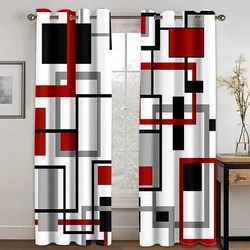 270*240 Cheap Abstract Geometric Black Red Modern Thin Two Windows Curtains for Living Room Bedroom Kitchen Office Decor 2Pieces