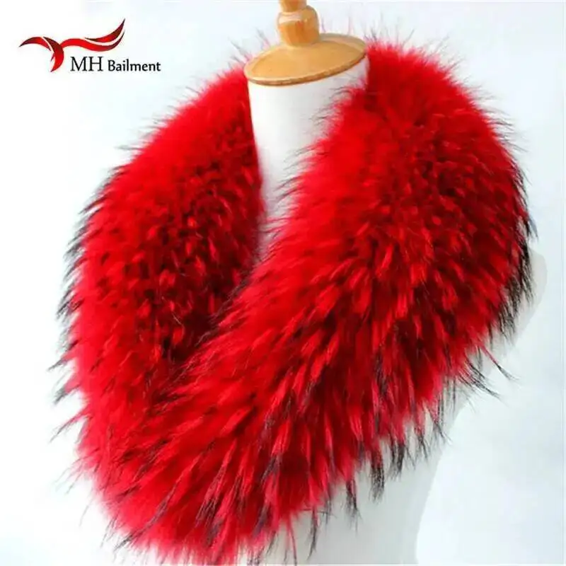 Real Raccoon Fur Scarves Woman 100% Pure Natural Raccoon Fur Collar Warm Winter Scarves Red Fox Fur Collar L#1