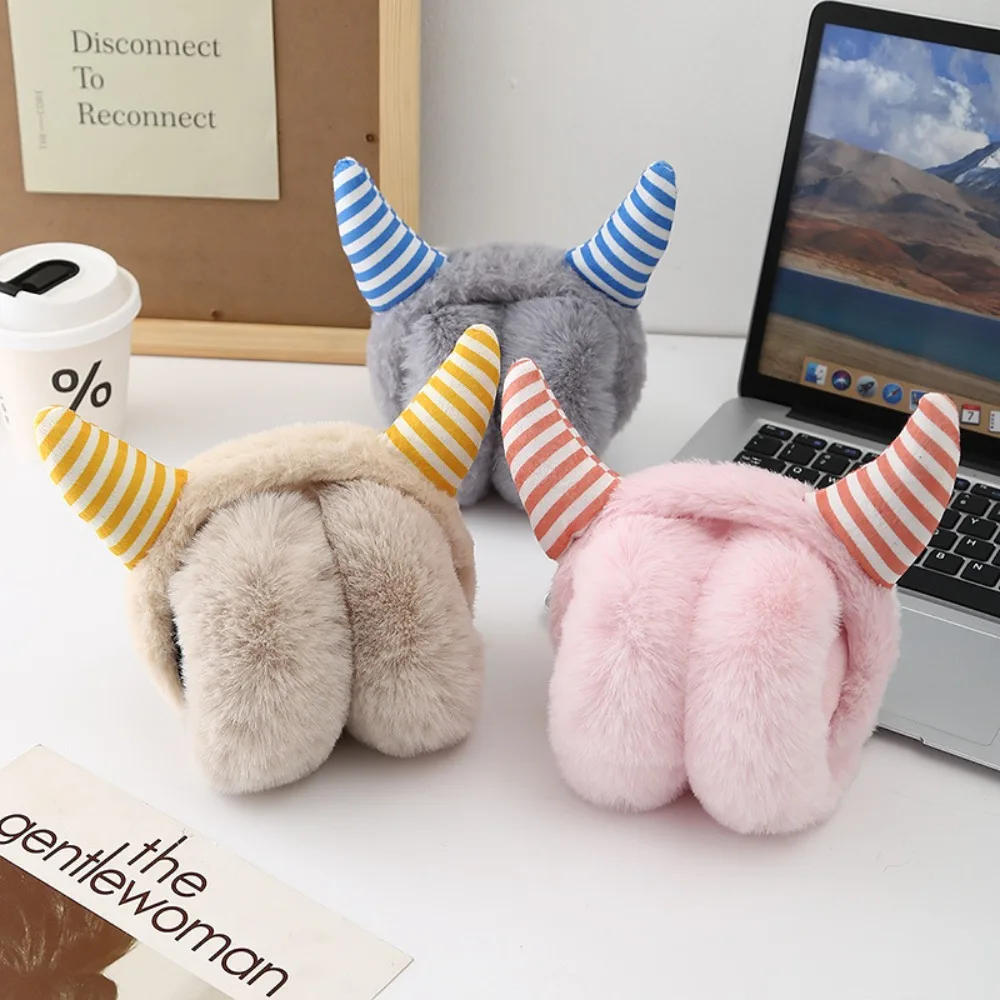 Cute Horns Rabbit Ear Warm Earmuffs Plush Rabbit Ear Folding Earflap Cold Protection Soft Windproof Ear Cap Outdoor