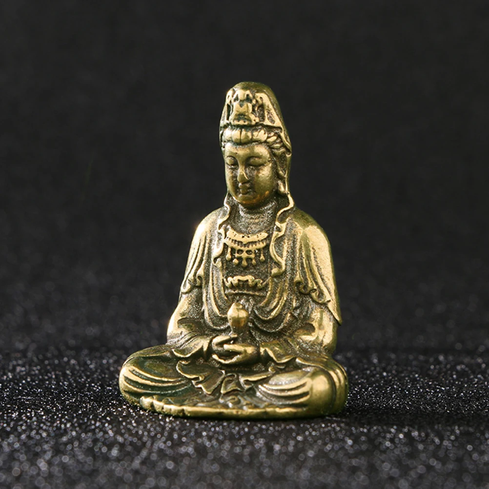 

Copper Guanyin Statue Brass Bodhisattva Vintage Home Decor Desktop Ornament Mini Buddhist Craft For Office Living Room Table