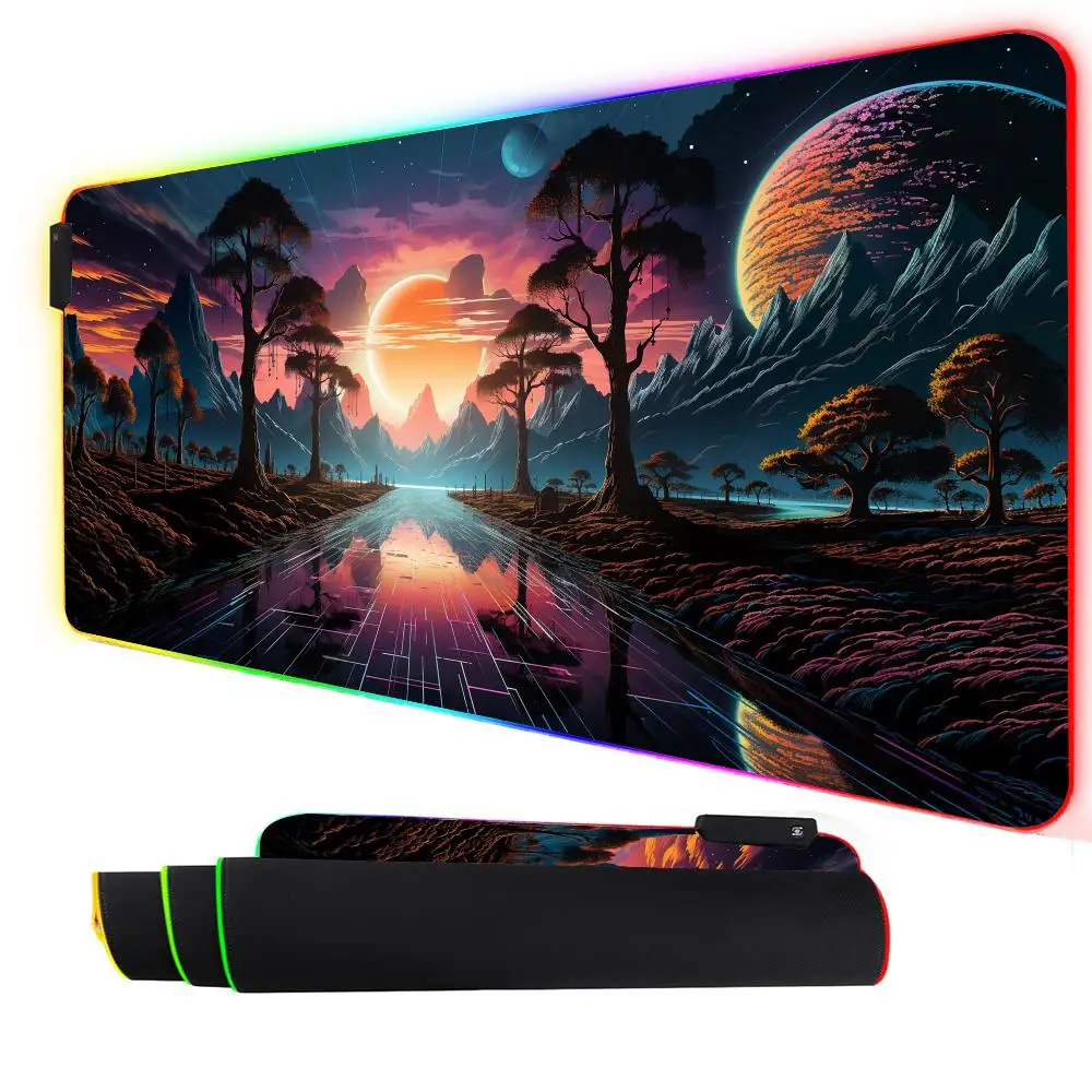 

RGB Mouse pad Alien planet Sunset LED glow gaming mat rubber anti-slip Desk Mat gamer pc accessories Gaming keypad mousepad