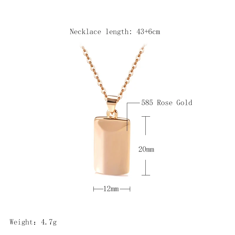 Kinel Hot Fashion Glossy Pendant Necklace For Women 585 Rose Gold Color Simple Square Pendant High Quality Daily Fine Jewelry