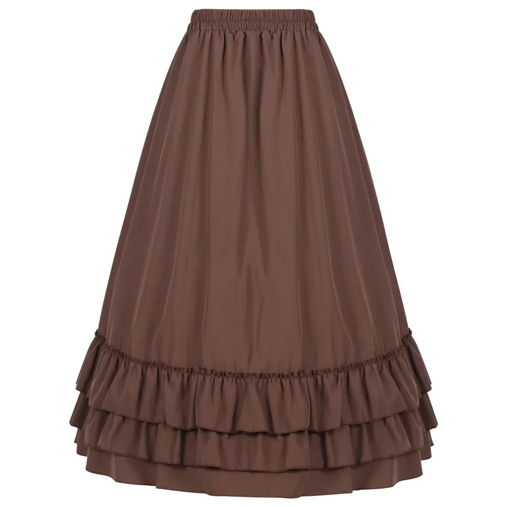 Brown Ruffled High Waisted Long Victorian Skirt Steampunk Gothic Skirts Women Party Medieval Vintage Costume Elegant Sexy Dress