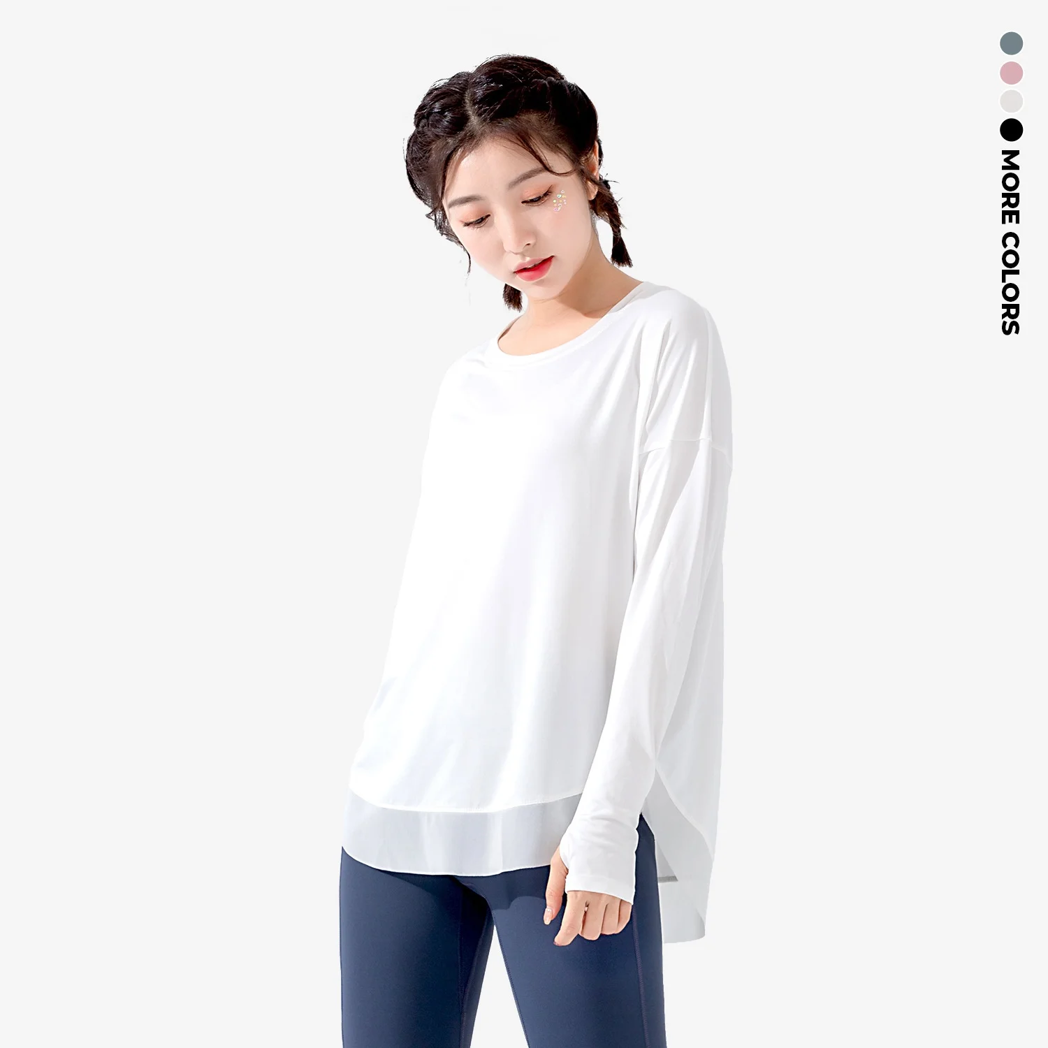 Autumn and winter new sports loose long sleeve tops women's quick-drying patchwork T-shirts, running cover-ups, European and Ame