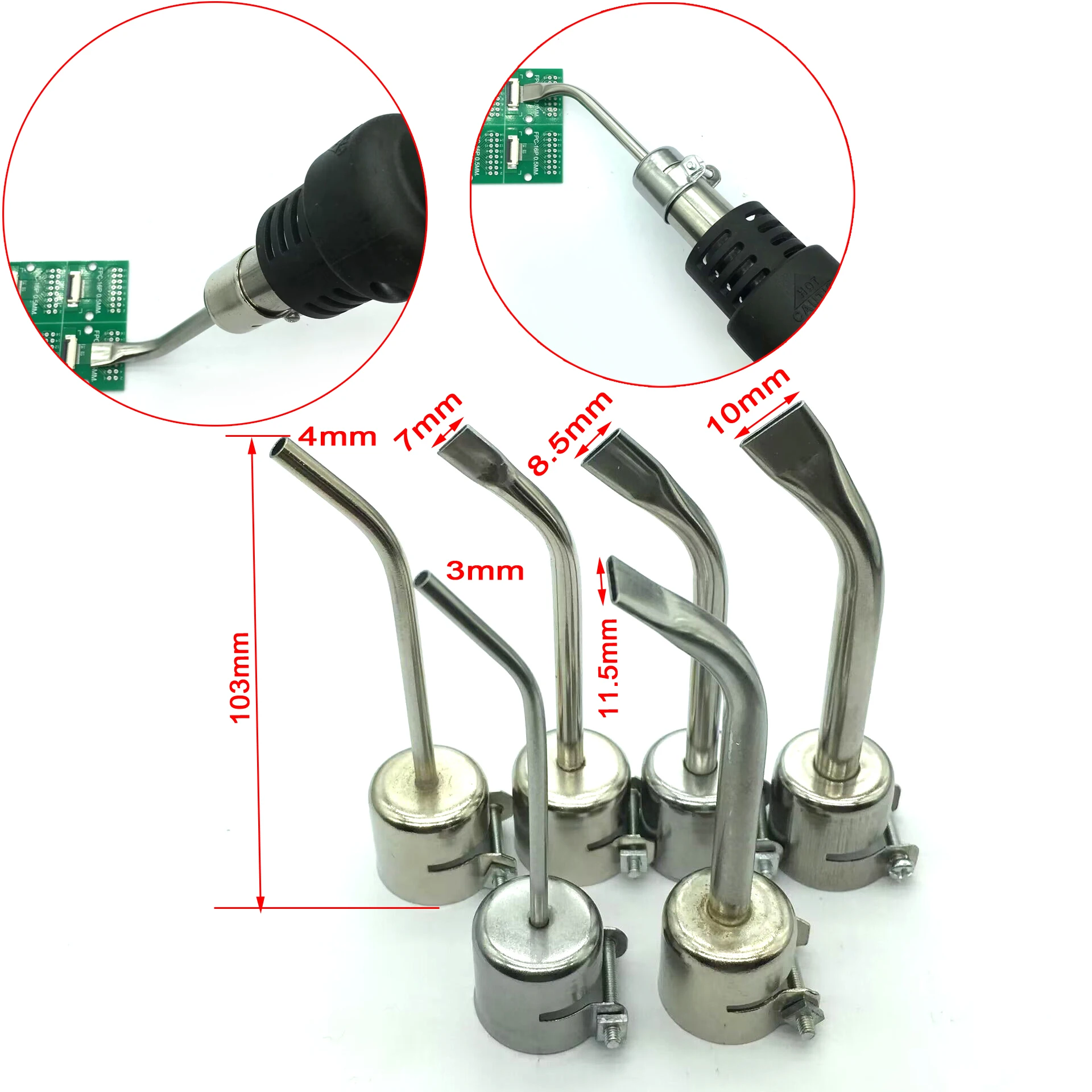 

6PCS Universal Flat BGA IC SMD FPC/FFC Hot Gun Nozzle for 850 852D 898 858 Soldering Station Gun Stations Nozzle