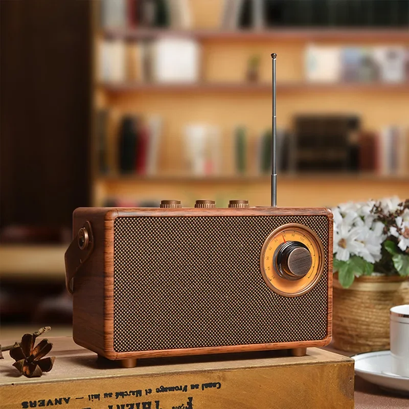 

Newest Retro Desktop Radio Walnut Wood Mini Portable Wireless Speaker Parlantes With BT and USB TF Slot