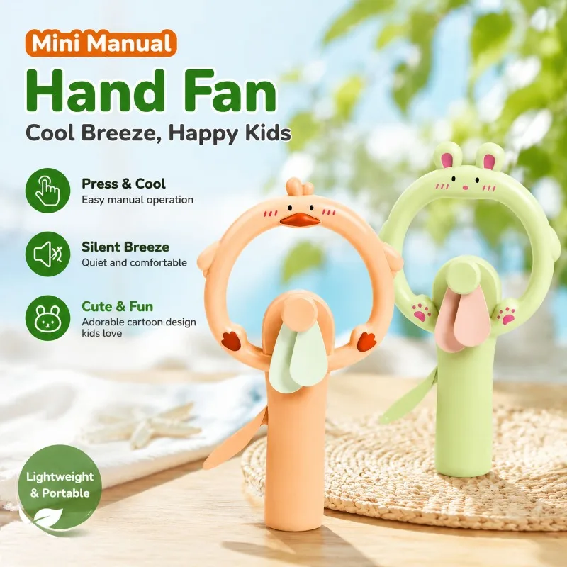Manual Silent Hand Press Mini Fan Portable Handheld Cartoon Kids Wind Maker Pocket Squeeze Operated Cooling Gadget Lightweight