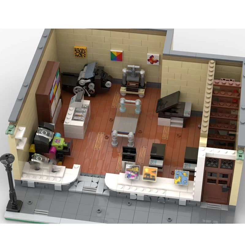 Street View Moc Baustein Modular Town House 'Print'n Copy' Gebäudemodell Technologie Ziegel DIY Montage Spielzeug Urlaub Geschenke