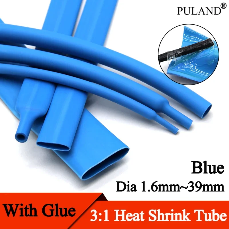 

1~10m Blue 1.6 ~ 39mm 3:1 Heat Shrink Tubing With Glue Double Wall Adhensive Lined Wire Polyolefin Cable Sleeve Waterproof