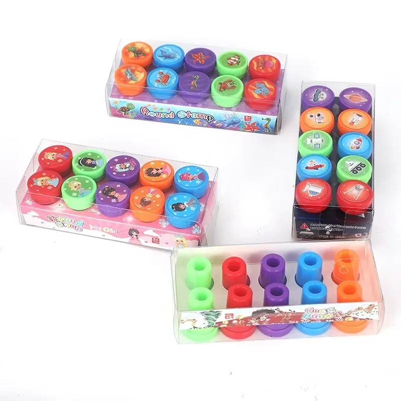 10PCS/Box Cartoon Stamps Animals Fruit Ocean Plant Designs Suitable for Craft DIY Scrapbooking Decorations Reward Prize Gift ZYF