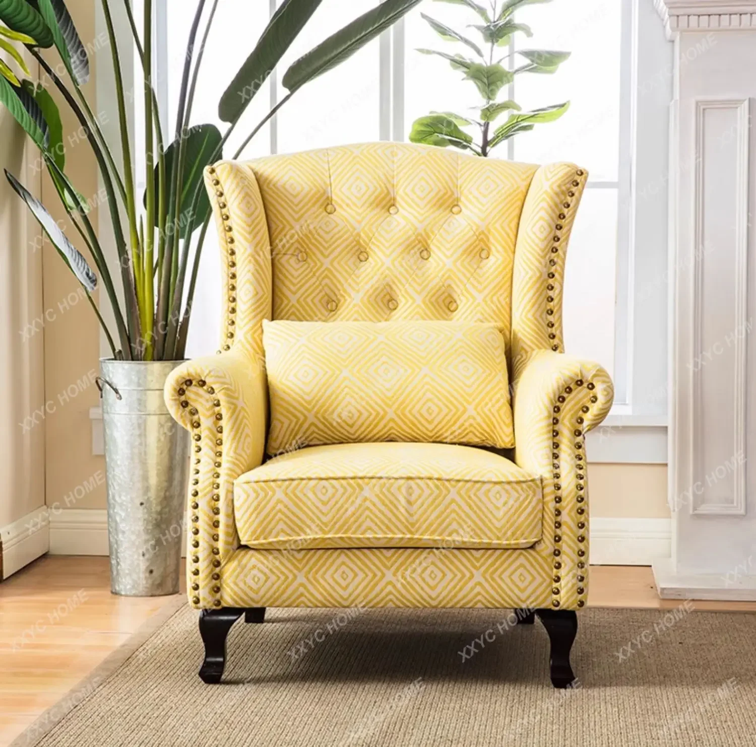 

tiger chair living room fabric single sofa high backrest retro rural solid wood simple leisure